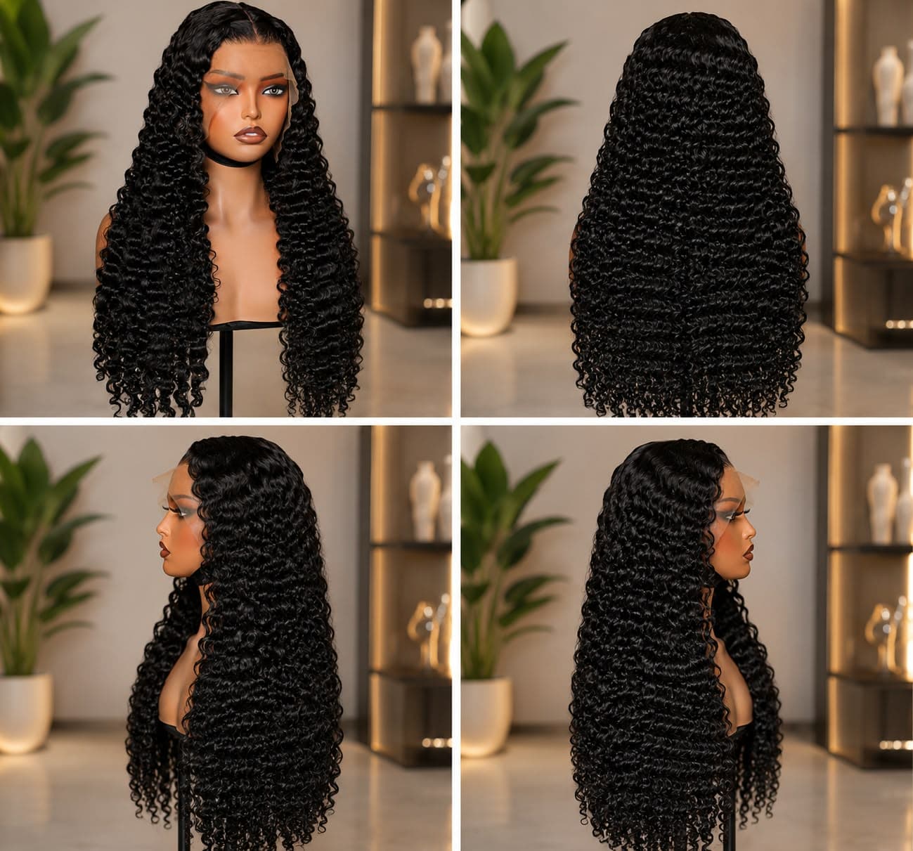 Luxury Burmese curly wig 400g. , 34inch, 5x5 , color : black